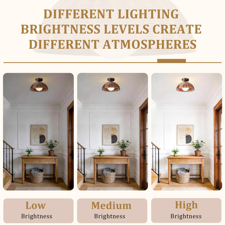 12'' 1-Light Farmhouse Rattan Plait Dome Semi Flush Mount Lighting For Living Room/Bedroom #28022