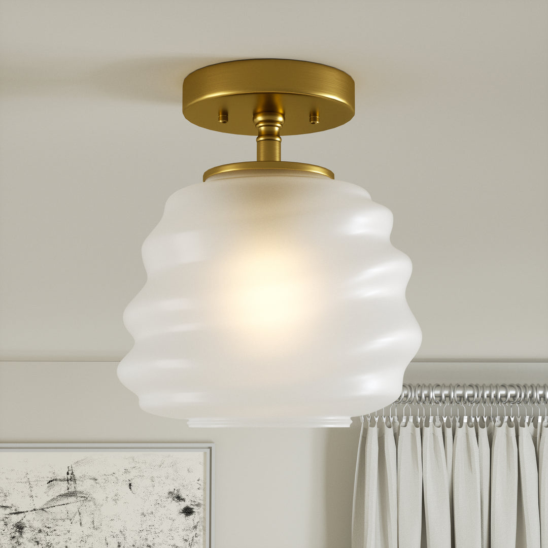 8''-1-light Electroplating Brass Metal And Glass Semi Flush Mount Lighting For Living Room/bedroom #28027-CL