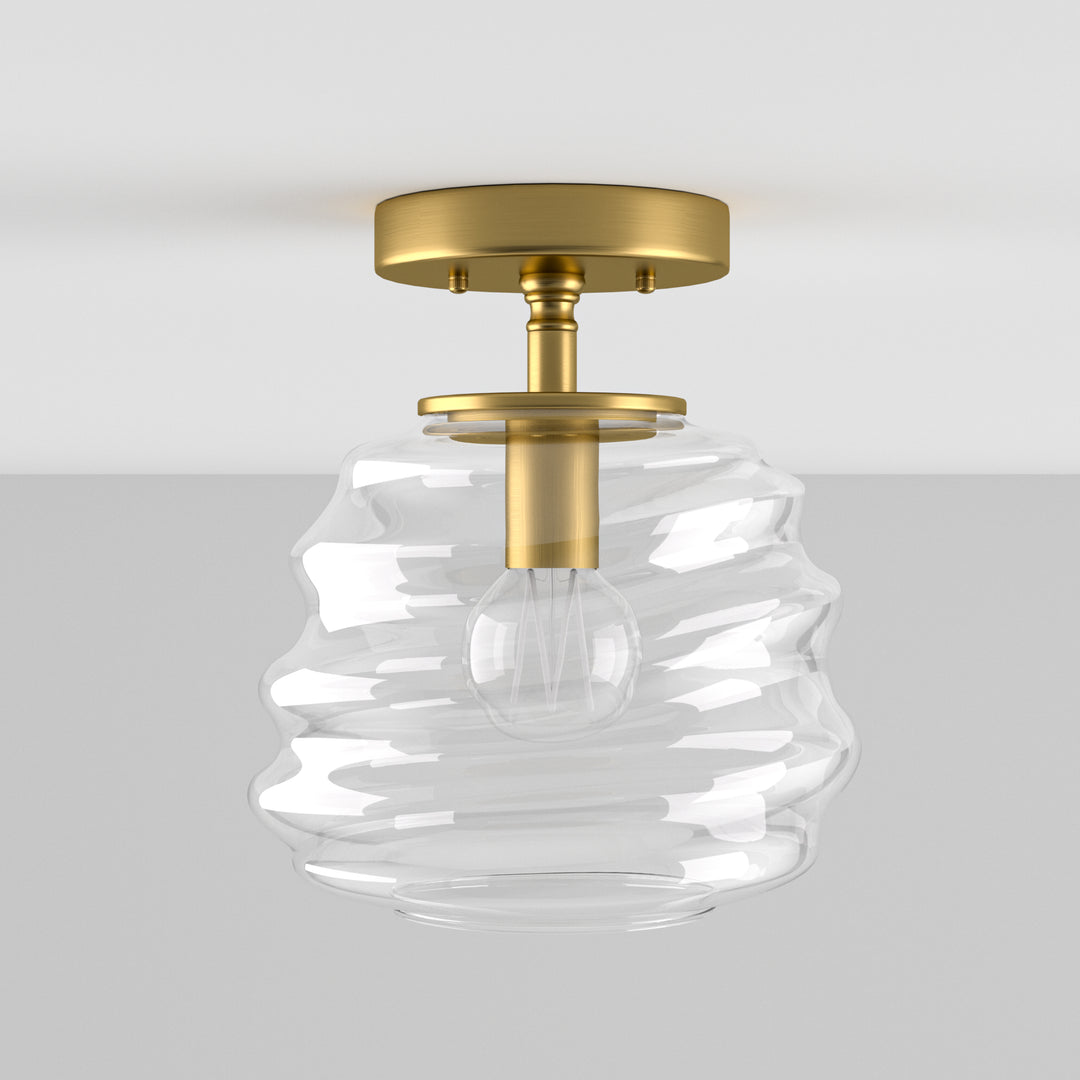 8''-1-light Electroplating Brass Metal And Glass Semi Flush Mount Lighting For Living Room/bedroom #28027-CL