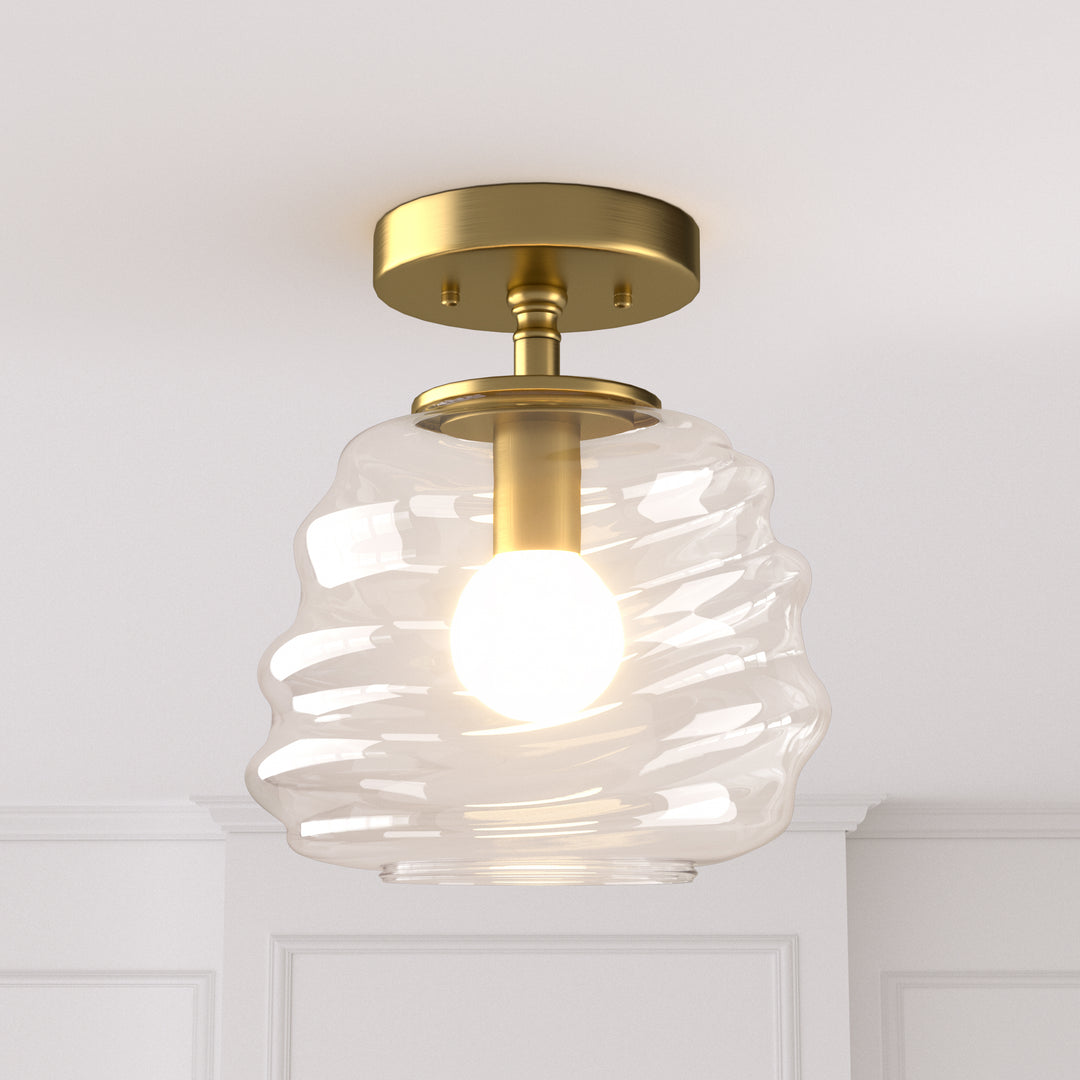 8''-1-light Electroplating Brass Metal And Glass Semi Flush Mount Lighting For Living Room/bedroom #28027