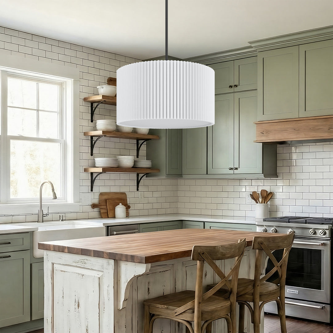 4-light Electroplating Brass White Linen Shade Drum Chandelier For Dining Room #28030