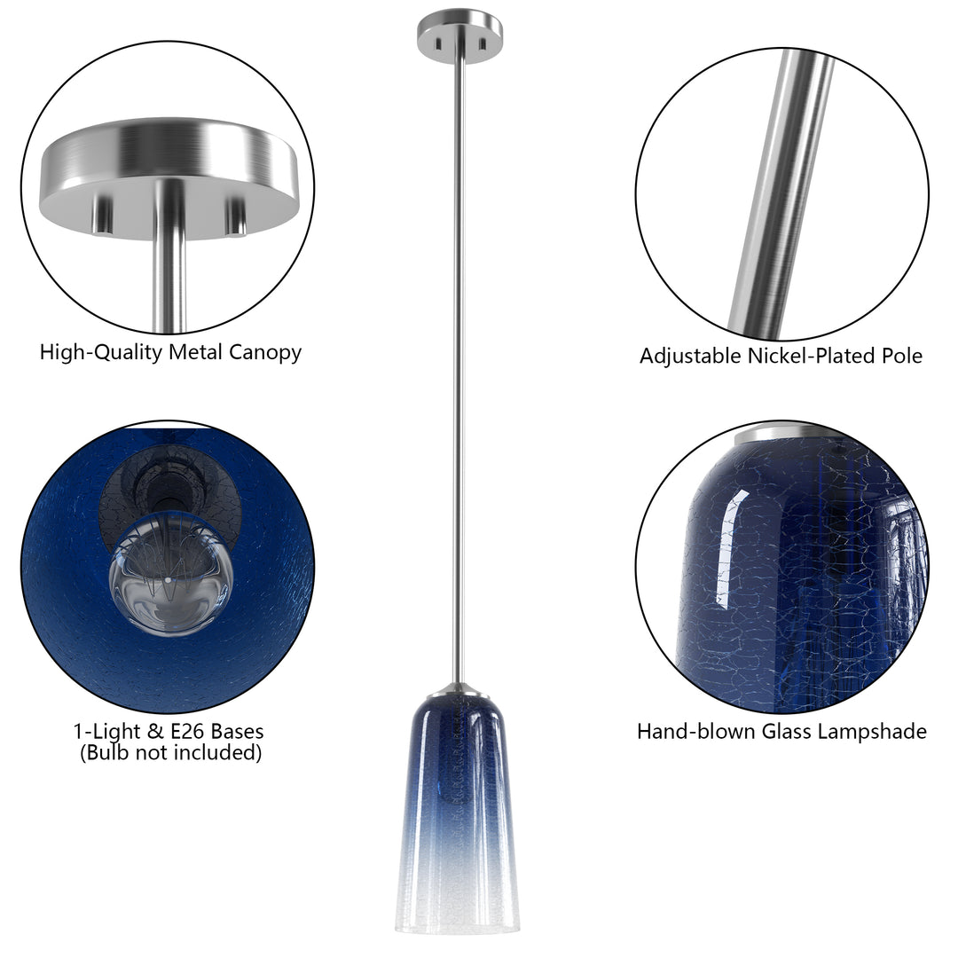 Flare 1 - Light 6.1"w Nickel/gold Modern Bell Pendant Light With Blue/white Glass For Dining Room Or Kitchen Island #28033