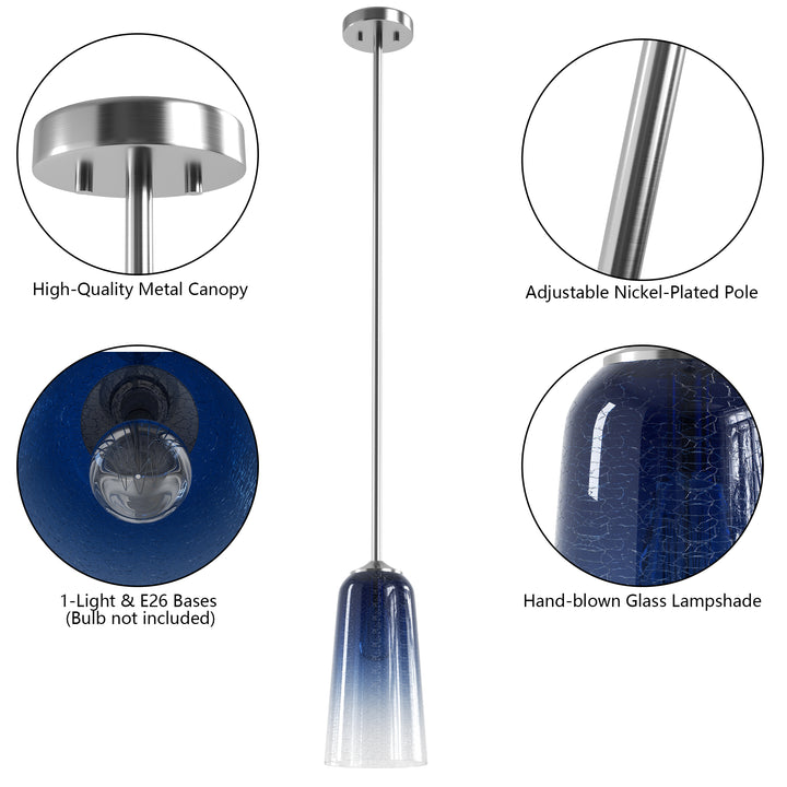 Flare 1 - Light 6.1"w Nickel/gold Modern Bell Pendant Light With Blue/white Glass For Dining Room Or Kitchen Island #28033