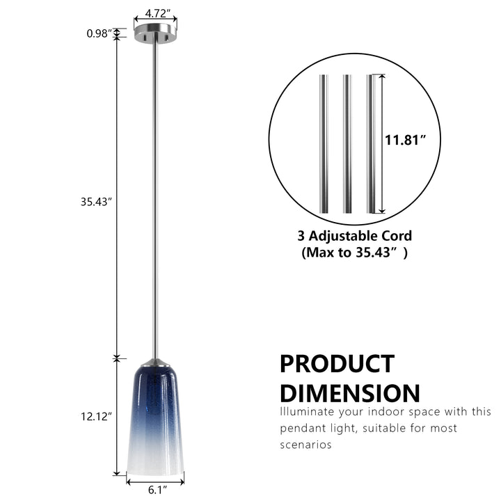 Flare 1 - Light 6.1"w Nickel/gold Modern Bell Pendant Light With Blue/white Glass For Dining Room Or Kitchen Island #28033