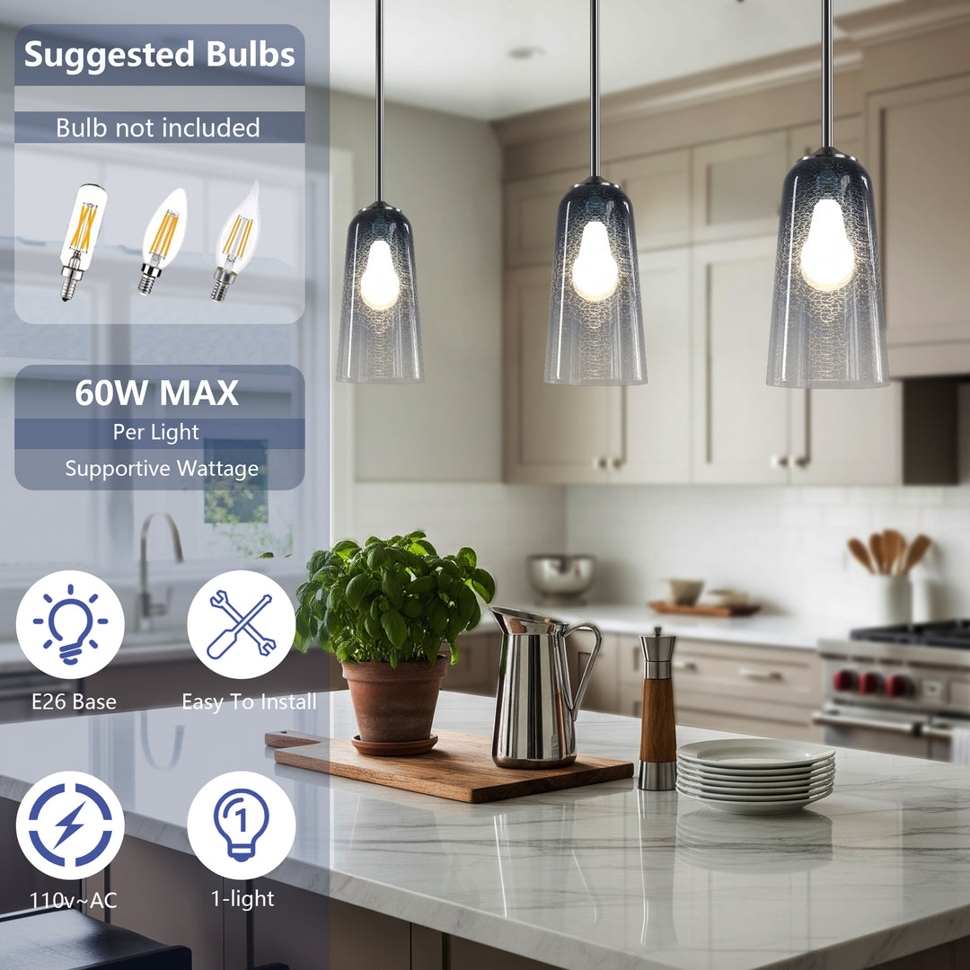 Flare 1 - Light 6.1"w Nickel/gold Modern Bell Pendant Light With Blue/white Glass For Dining Room Or Kitchen Island #28033