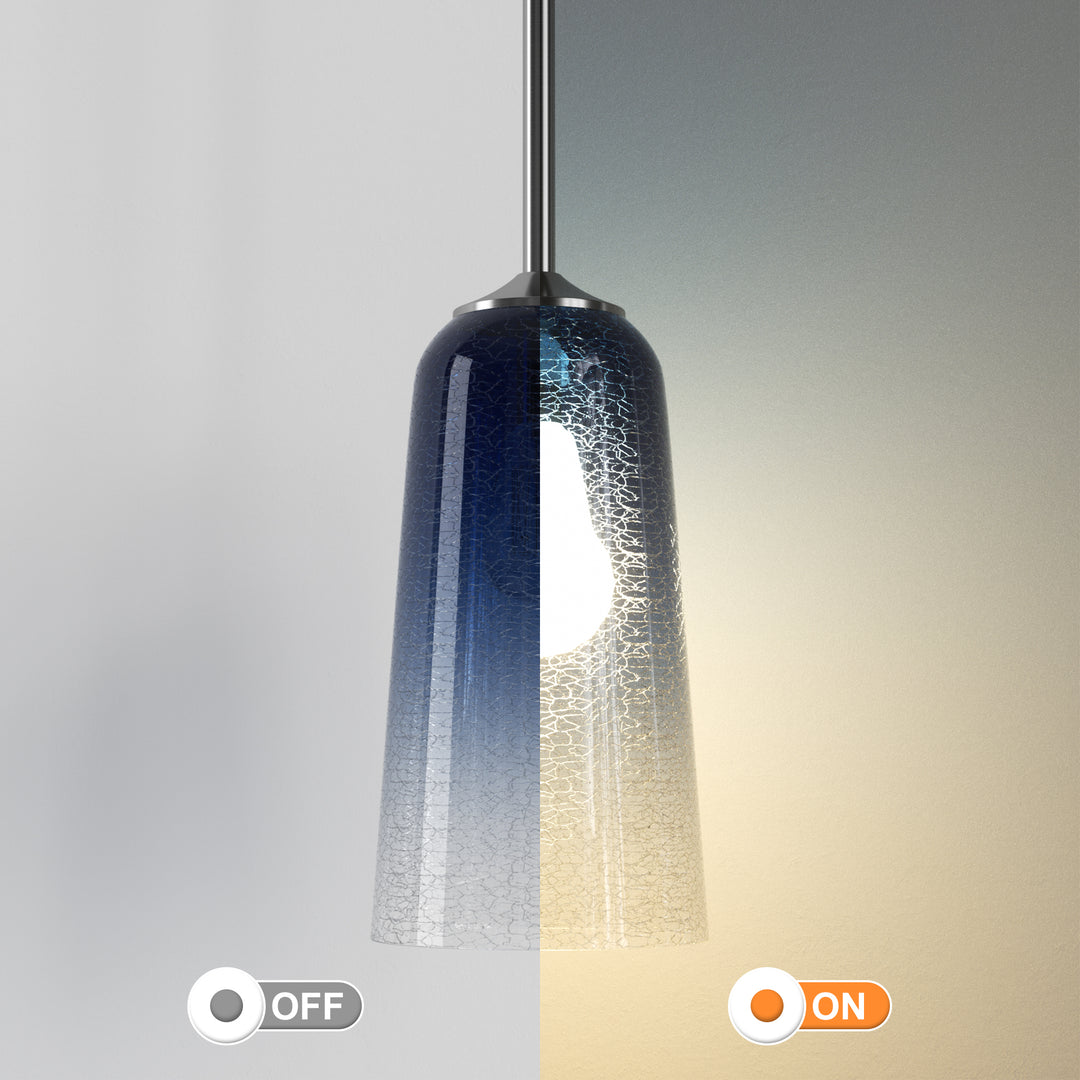 Flare 1 - Light 6.1"w Nickel/gold Modern Bell Pendant Light With Blue/white Glass For Dining Room Or Kitchen Island #28033