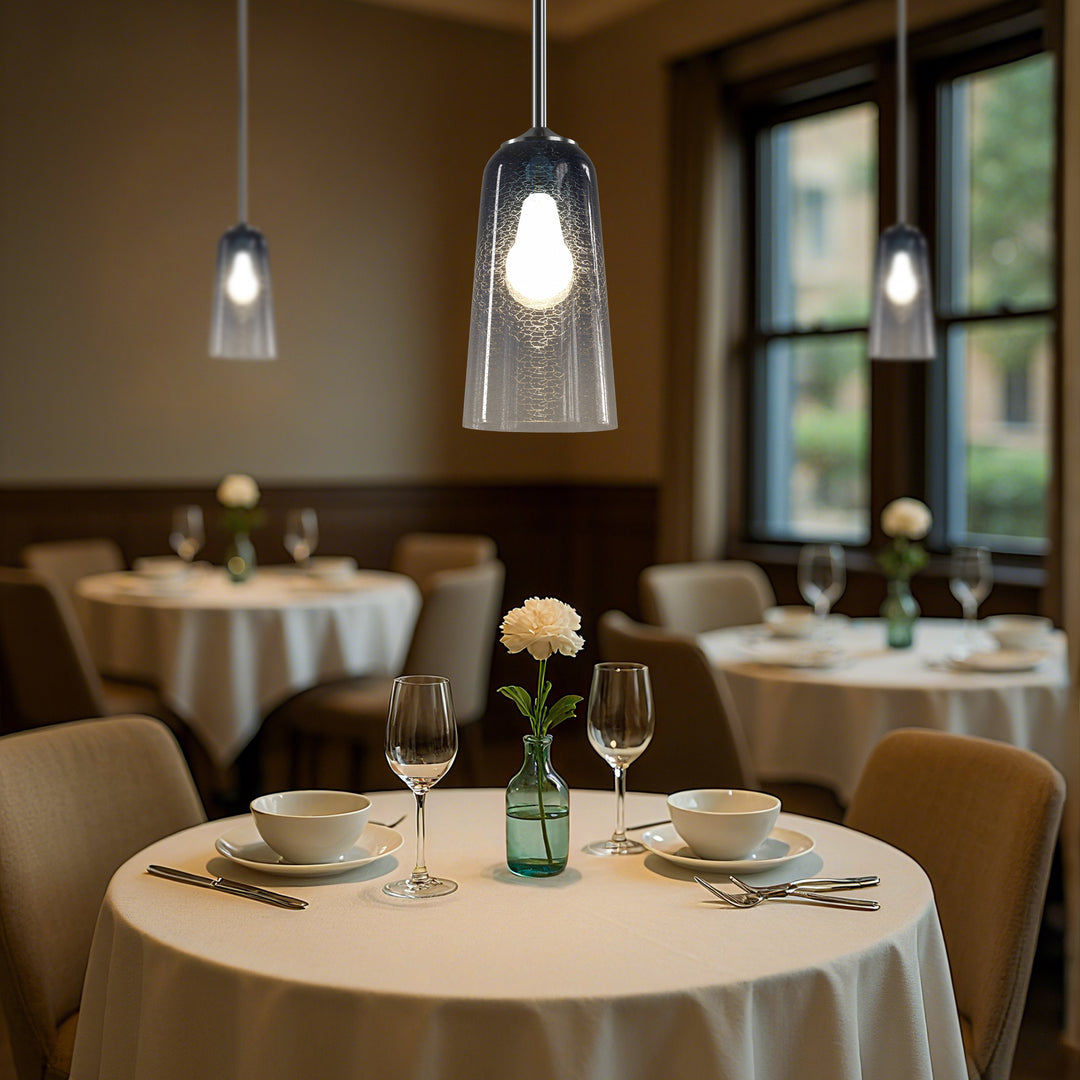 Flare 1 - Light 6.1"w Nickel/gold Modern Bell Pendant Light With Blue/white Glass For Dining Room Or Kitchen Island #28033