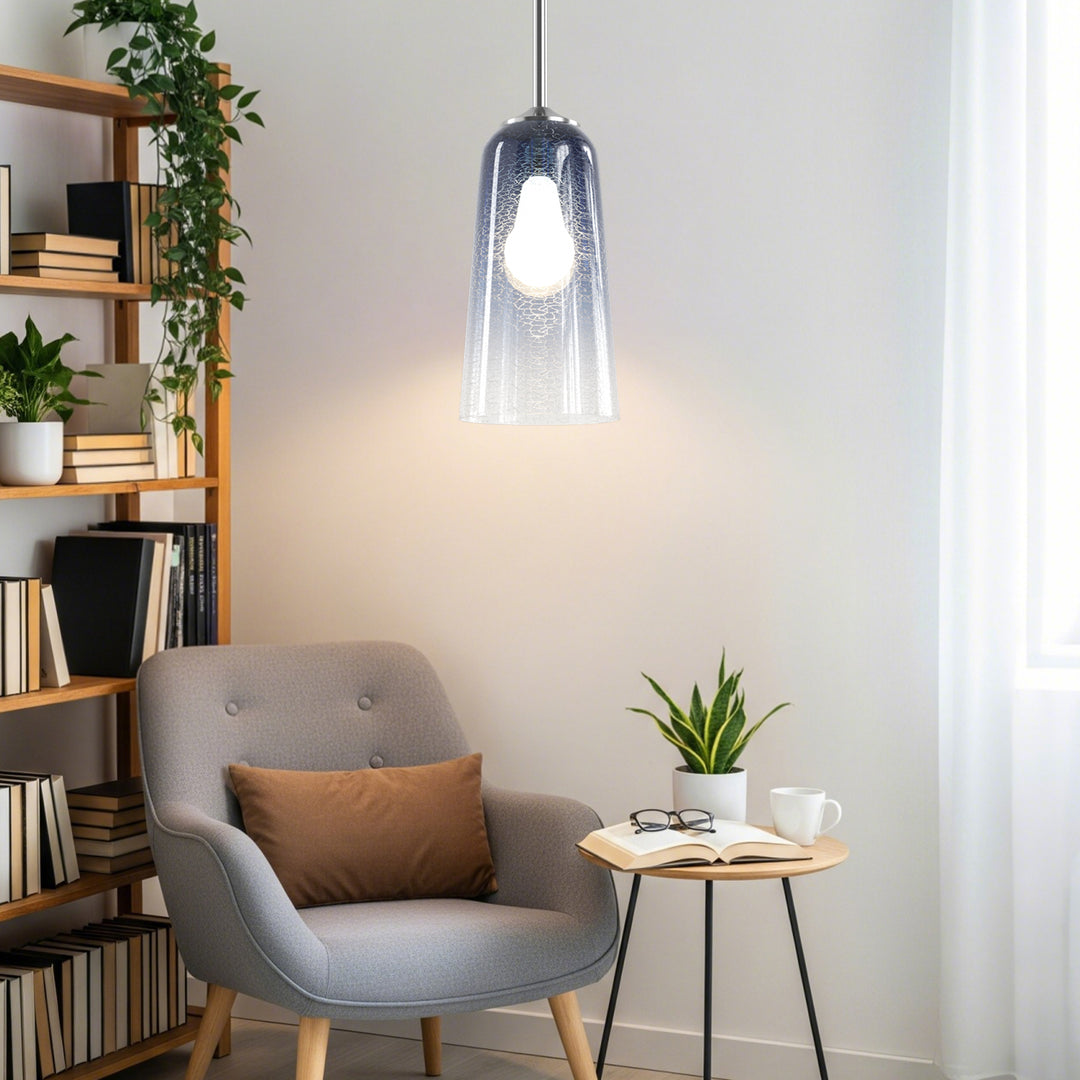 Flare 1 - Light 6.1"w Nickel/gold Modern Bell Pendant Light With Blue/white Glass For Dining Room Or Kitchen Island #28033