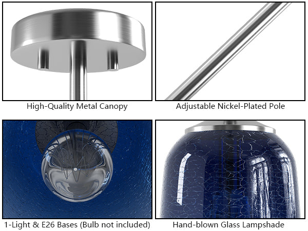 Flare 1 - Light 6.1"w Nickel/gold Modern Bell Pendant Light With Blue/white Glass For Dining Room Or Kitchen Island #28033