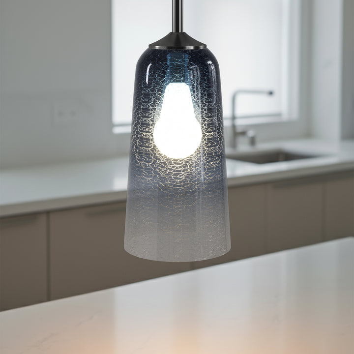 Flare 1 - Light 6.1"w Nickel/gold Modern Bell Pendant Light With Blue/white Glass For Dining Room Or Kitchen Island #28033