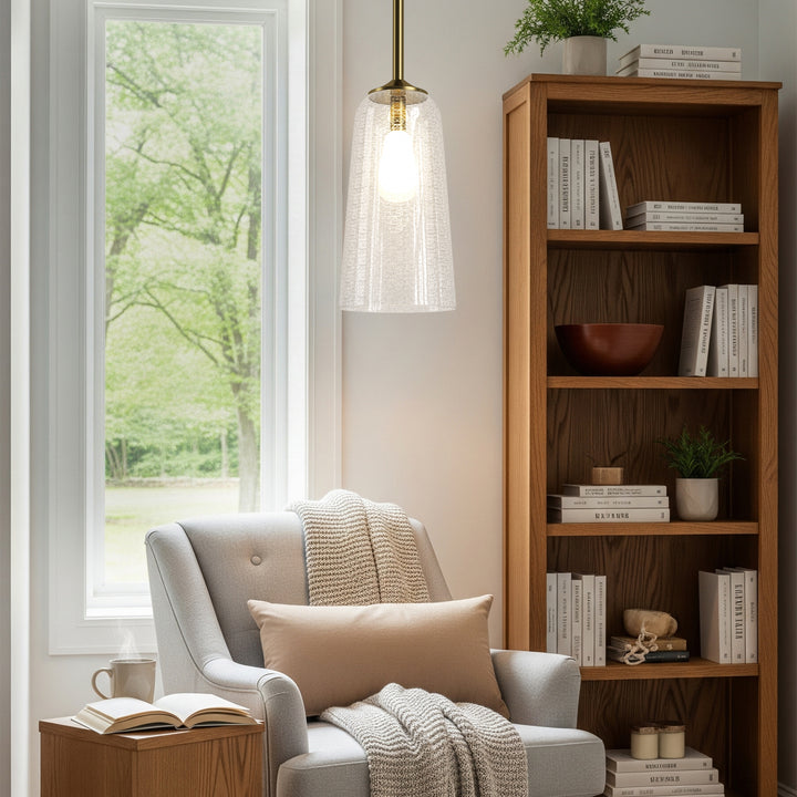 Flare 1 - Light 6.1"w Nickel/gold Modern Bell Pendant Light With Blue/white Glass For Dining Room Or Kitchen Island #28033