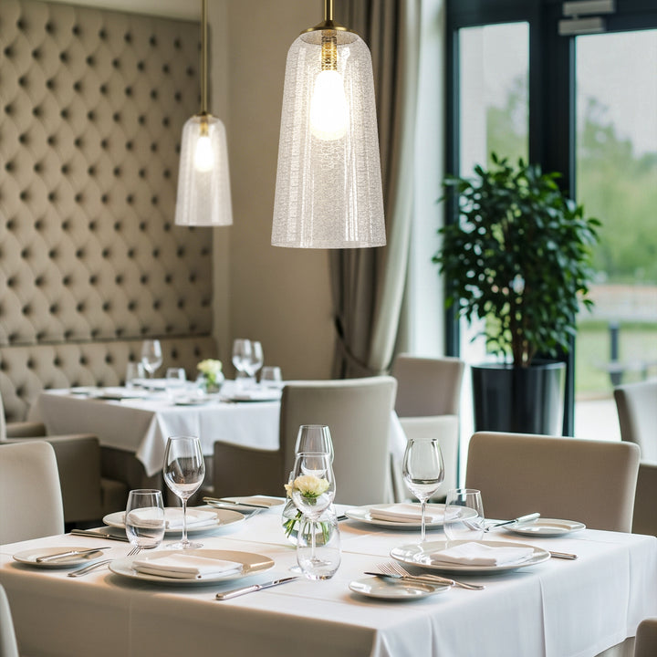 Flare 1 - Light 6.1"w Nickel/gold Modern Bell Pendant Light With Blue/white Glass For Dining Room Or Kitchen Island #28033