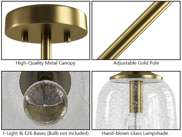 Flare 1 - Light 6.1"w Nickel/gold Modern Bell Pendant Light With Blue/white Glass For Dining Room Or Kitchen Island #28033