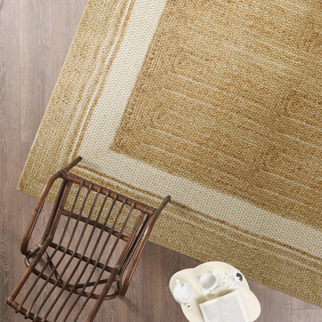 Jute Hand Braided Zigzag Stitch Natural Fibers Farmhouse Style Area Rug For Dining Room Living Room Kitchen, Off White/Natural #DT23-101