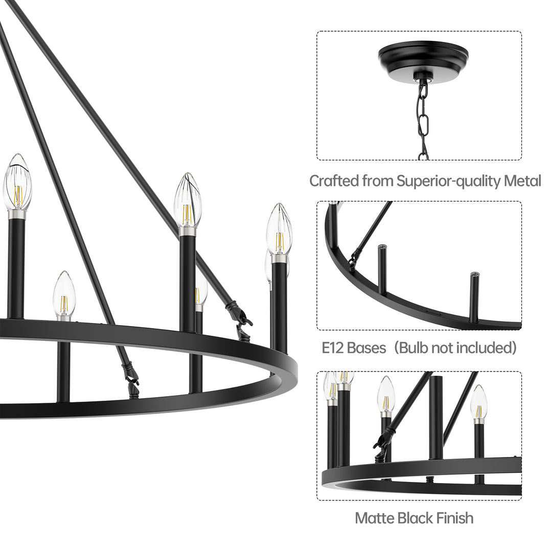 16-Light Brushed Gold Candle-Style Wagon Wheel Metal Chandelier For Hallway Bedroom Living Room Dining Room