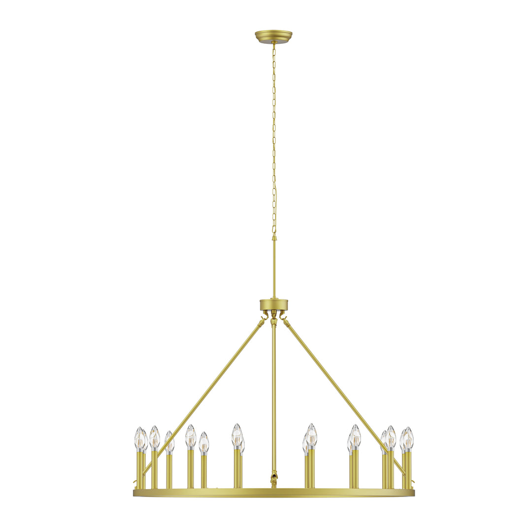 16-Light Brushed Gold Candle-Style Wagon Wheel Metal Chandelier For Hallway Bedroom Living Room Dining Room