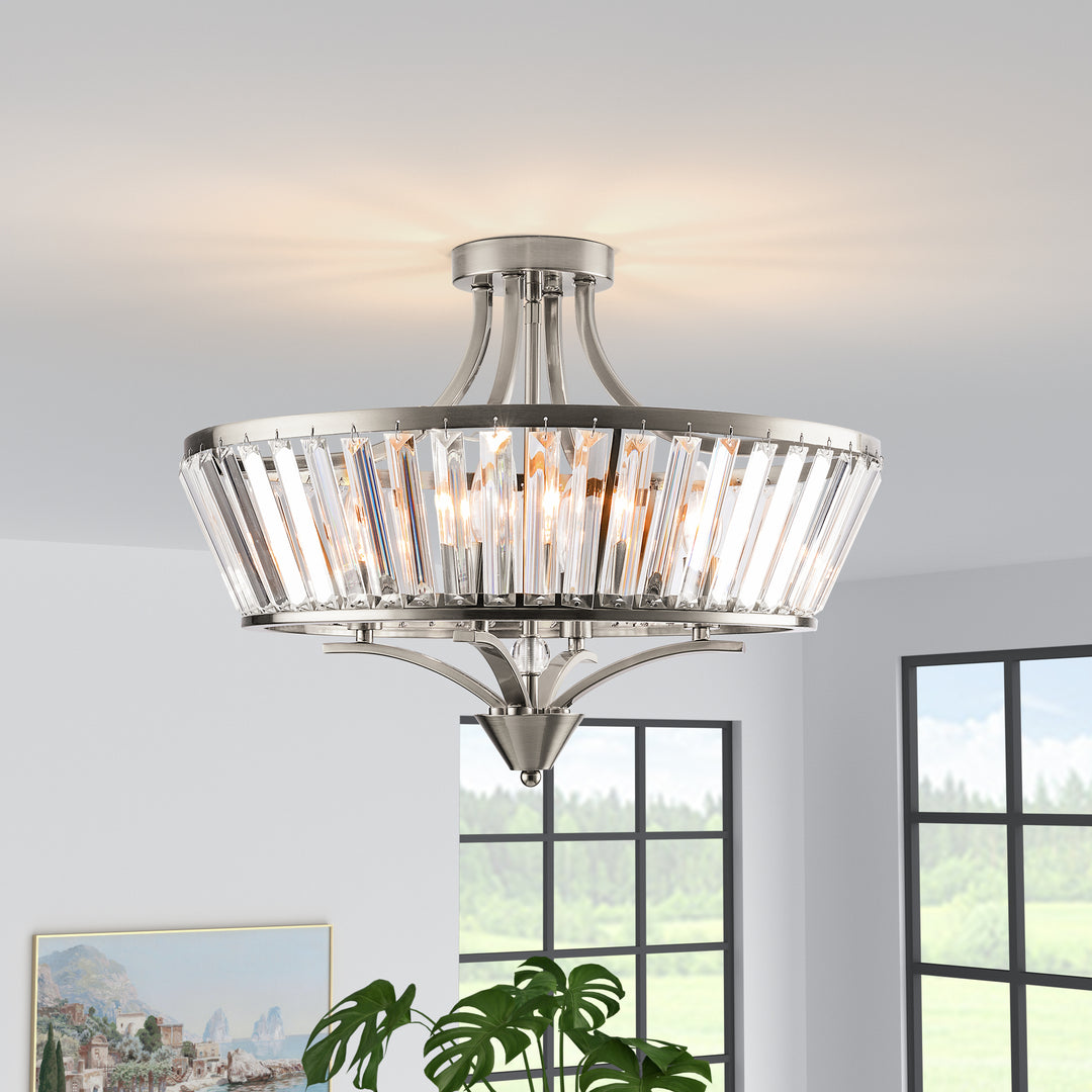 19.7''-4 Lights Metal And Crystal Semi Flush Mount Lighting For Living Room/Bedroom #29008-4BK