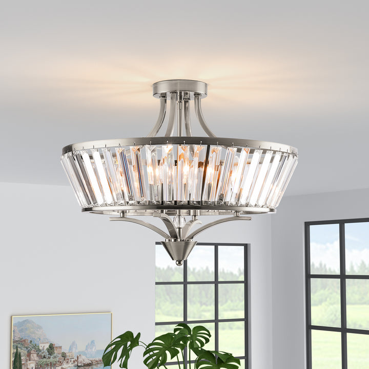 19.7''-4 Lights Metal And Crystal Semi Flush Mount Lighting For Living Room/Bedroom #29008