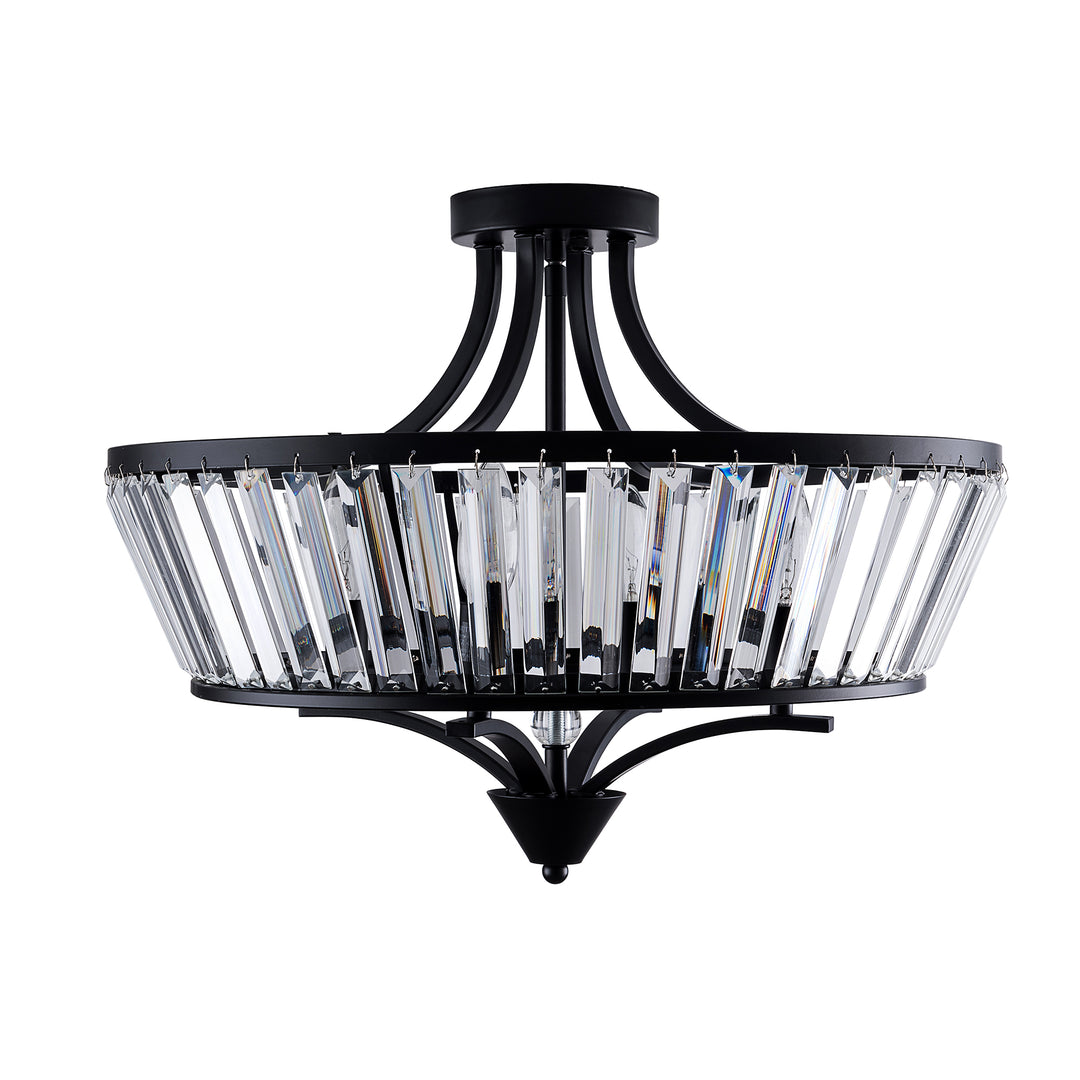 19.7''-4 Lights Metal And Crystal Semi Flush Mount Lighting For Living Room/Bedroom #29008-4BK