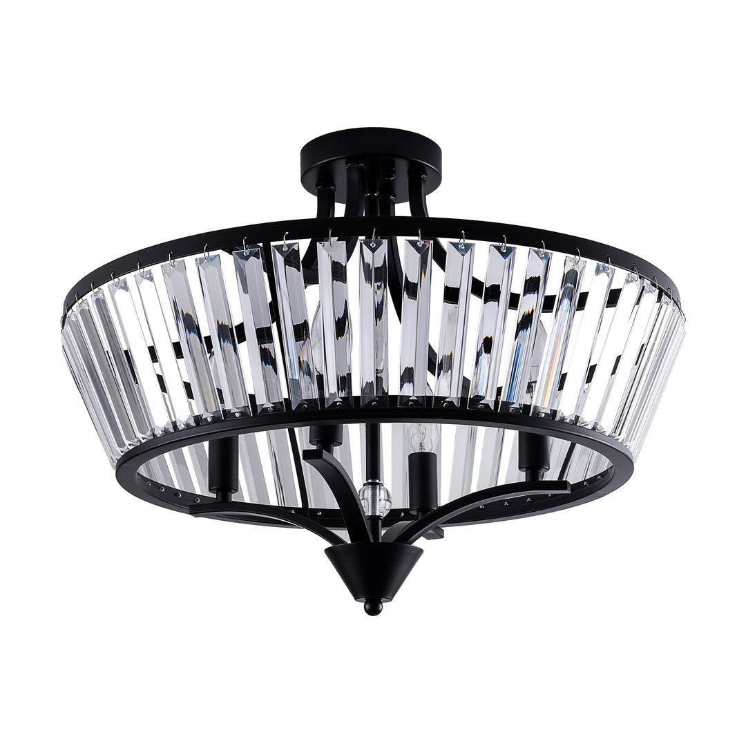 19.7''-4 Lights Metal And Crystal Semi Flush Mount Lighting For Living Room/Bedroom #29008-4BK