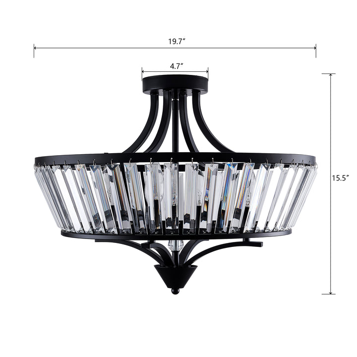 19.7''-4 Lights Metal And Crystal Semi Flush Mount Lighting For Living Room/Bedroom #29008-4BK