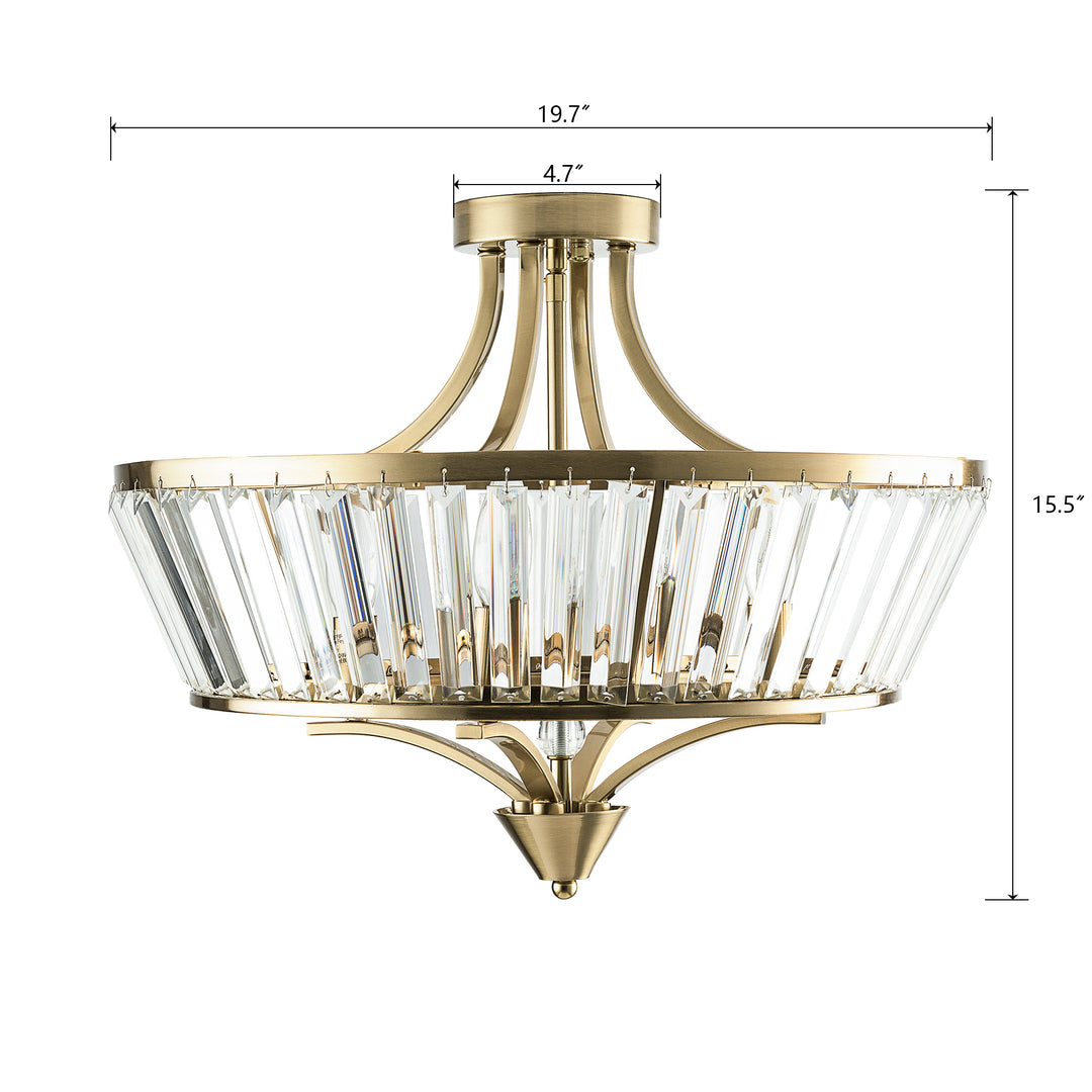 19.7''-4 Lights Metal And Crystal Semi Flush Mount Lighting For Living Room/Bedroom #29008