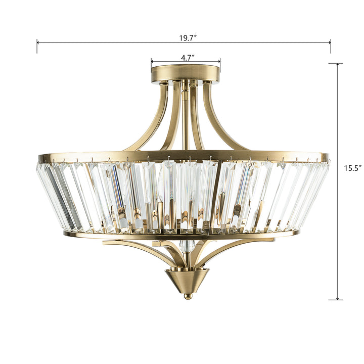 19.7''-4 Lights Metal And Crystal Semi Flush Mount Lighting For Living Room/Bedroom #29008-4BK