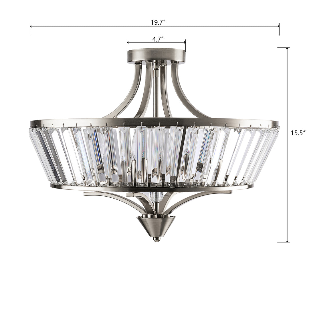 19.7''-4 Lights Metal And Crystal Semi Flush Mount Lighting For Living Room/Bedroom #29008