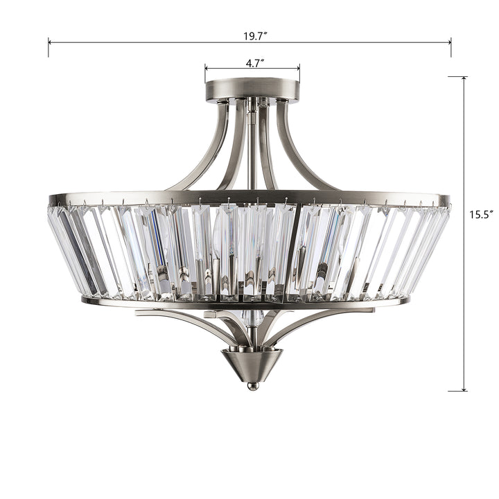 19.7''-4 Lights Metal And Crystal Semi Flush Mount Lighting For Living Room/Bedroom #29008-4BK