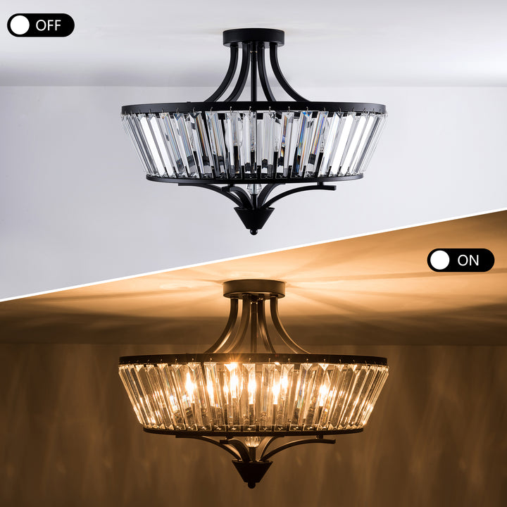 19.7''-4 Lights Metal And Crystal Semi Flush Mount Lighting For Living Room/Bedroom #29008