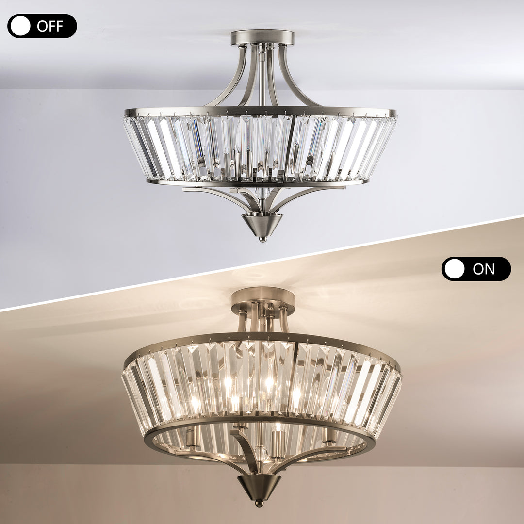 19.7''-4 Lights Metal And Crystal Semi Flush Mount Lighting For Living Room/Bedroom #29008-4BK