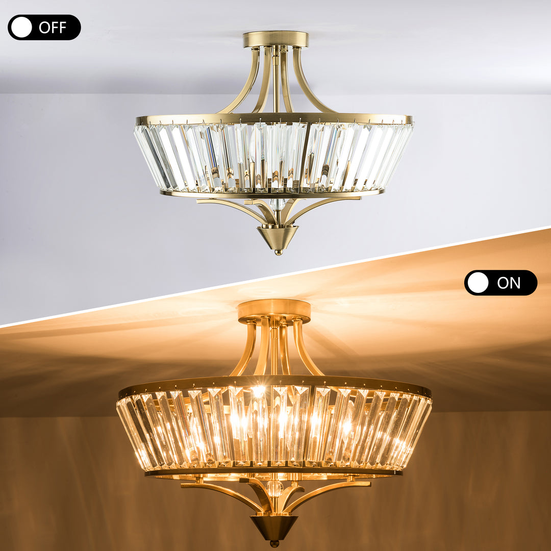 19.7''-4 Lights Metal And Crystal Semi Flush Mount Lighting For Living Room/Bedroom #29008