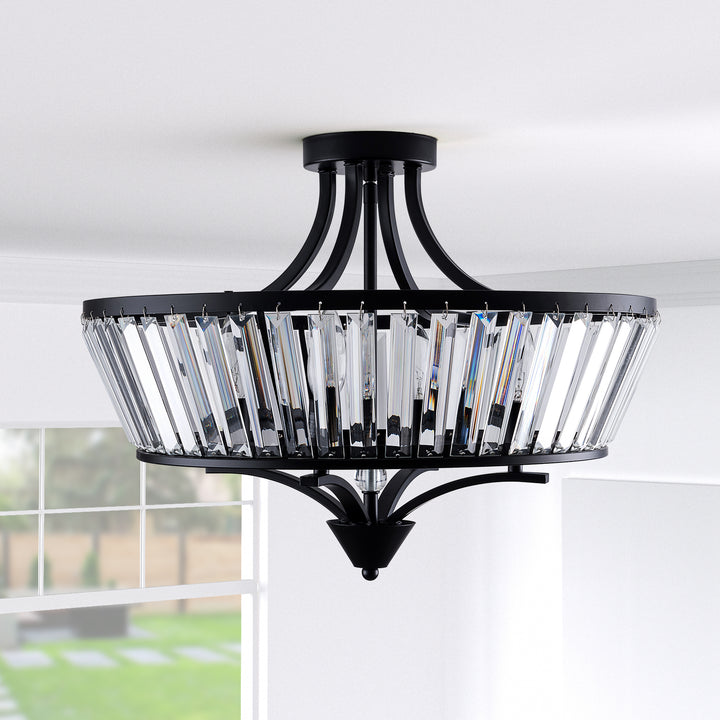 19.7''-4 Lights Metal And Crystal Semi Flush Mount Lighting For Living Room/Bedroom #29008-4BK