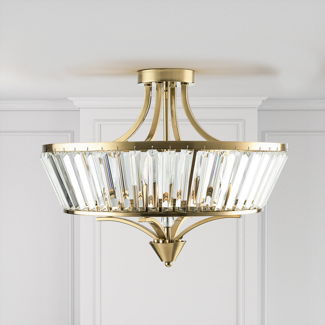 19.7''-4 Lights Metal And Crystal Semi Flush Mount Lighting For Living Room/Bedroom #29008-4BK