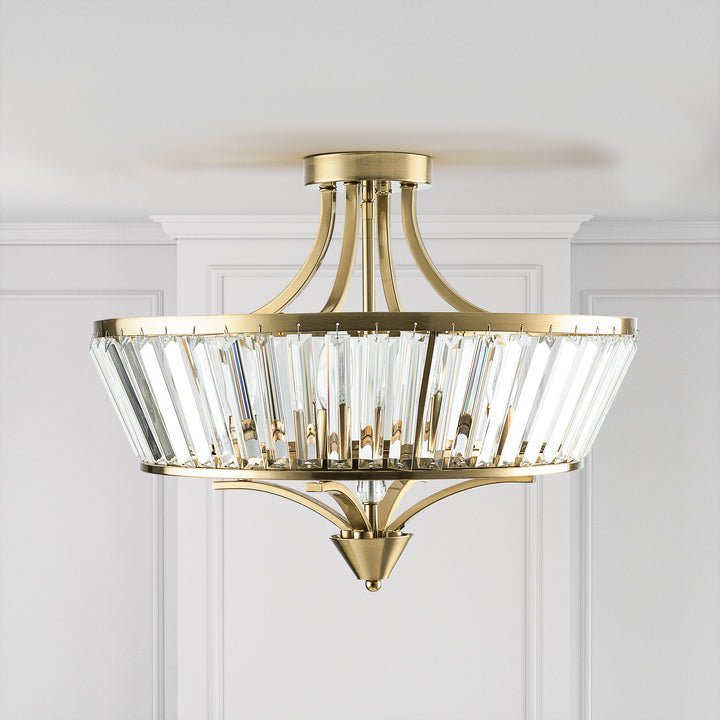 19.7''-4 Lights Metal And Crystal Semi Flush Mount Lighting For Living Room/Bedroom #29008