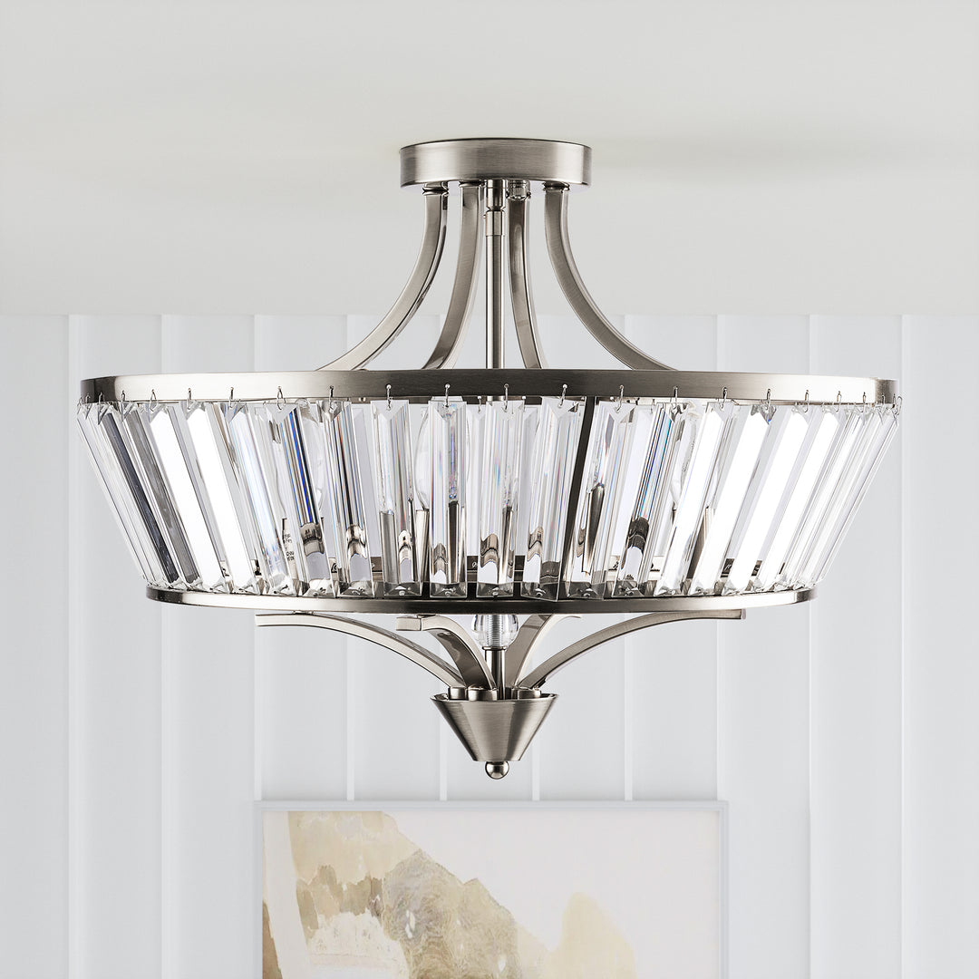 19.7''-4 Lights Metal And Crystal Semi Flush Mount Lighting For Living Room/Bedroom #29008-4BK