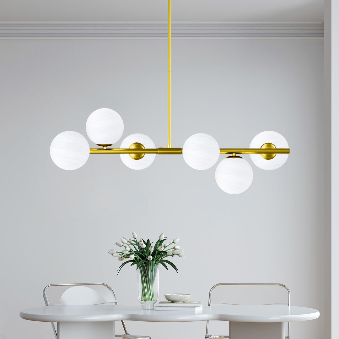 Nimbus 6-light Modern Liner Milky White Glass And Metal Chandelier For Living Room/dining Room #29009