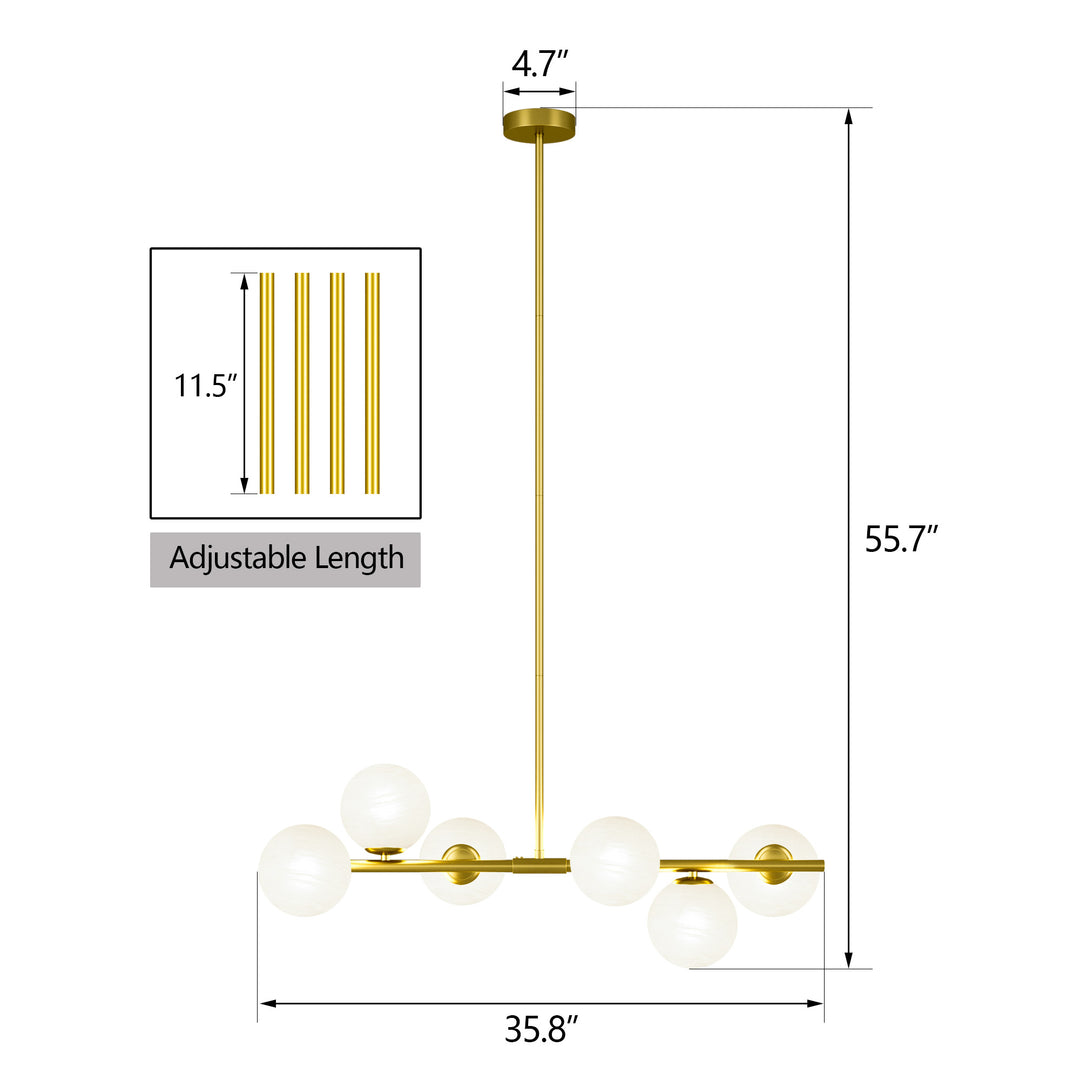 Nimbus 6-light Modern Liner Milky White Glass And Metal Chandelier For Living Room/dining Room #29009