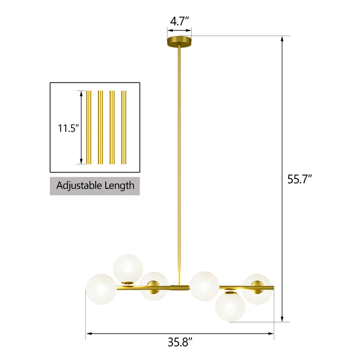 Nimbus 6-light Modern Liner Milky White Glass And Metal Chandelier For Living Room/dining Room #29009