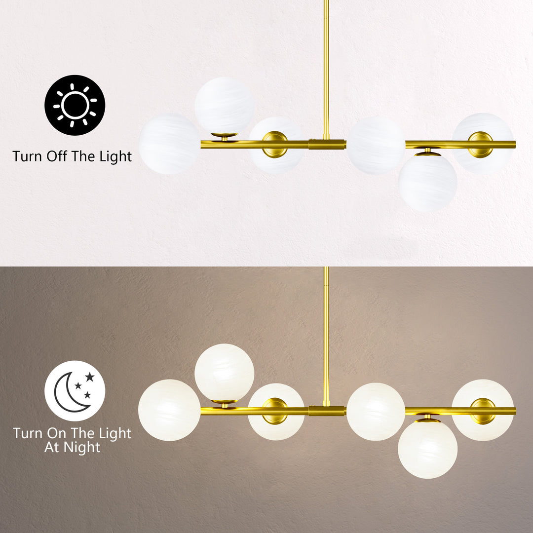 Nimbus 6-light Modern Liner Milky White Glass And Metal Chandelier For Living Room/dining Room #29009