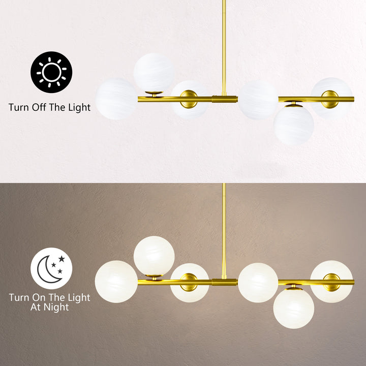 Nimbus 6-light Modern Liner Milky White Glass And Metal Chandelier For Living Room/dining Room #29009