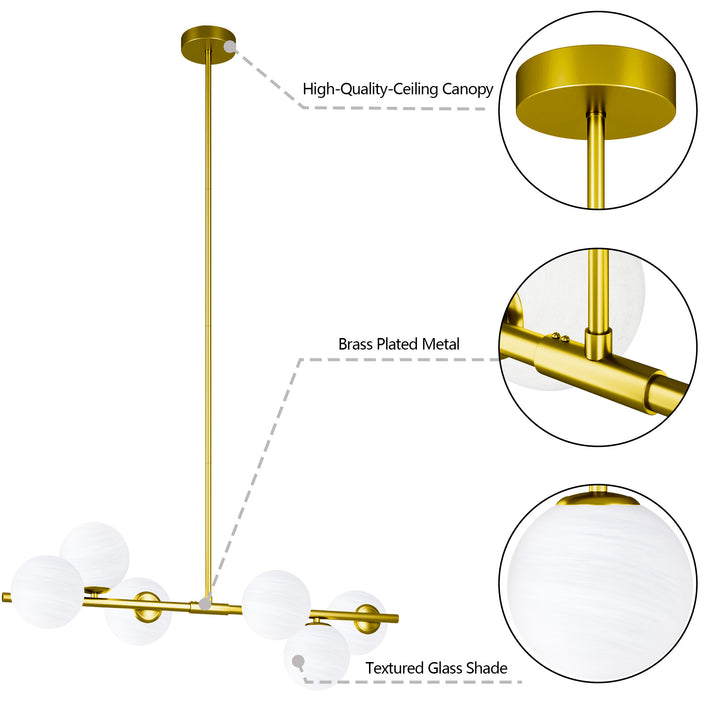 Nimbus 6-light Modern Liner Milky White Glass And Metal Chandelier For Living Room/dining Room #29009