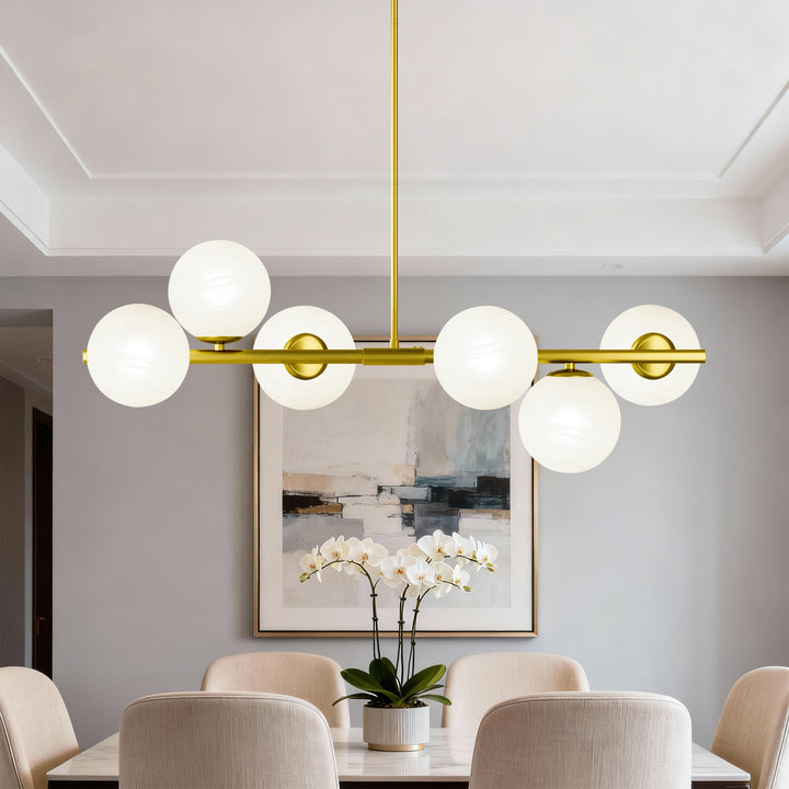 Nimbus 6-light Modern Liner Milky White Glass And Metal Chandelier For Living Room/dining Room #29009