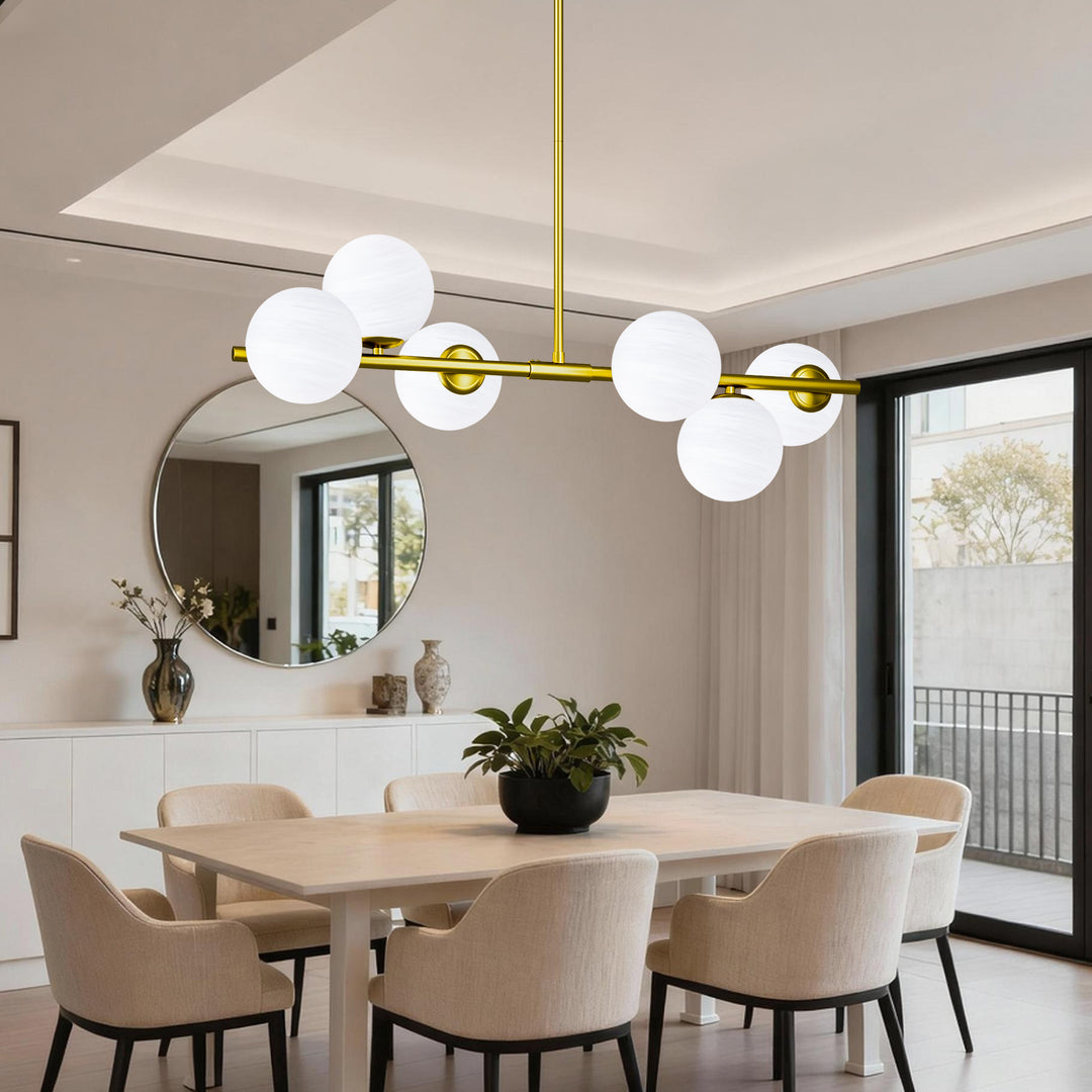 Nimbus 6-light Modern Liner Milky White Glass And Metal Chandelier For Living Room/dining Room #29009