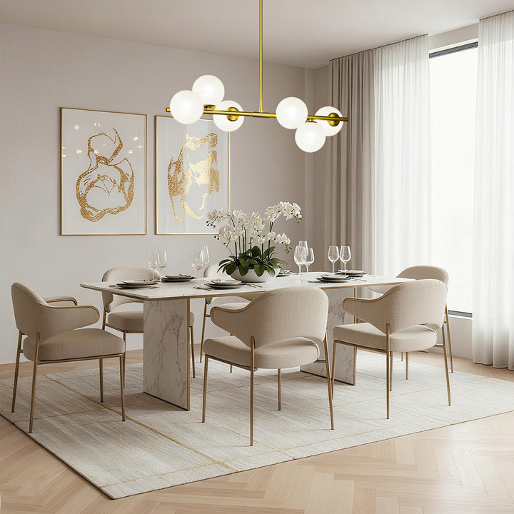 Nimbus 6-light Modern Liner Milky White Glass And Metal Chandelier For Living Room/dining Room #29009