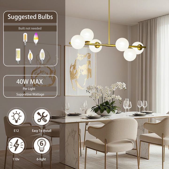 Nimbus 6-light Modern Liner Milky White Glass And Metal Chandelier For Living Room/dining Room #29009