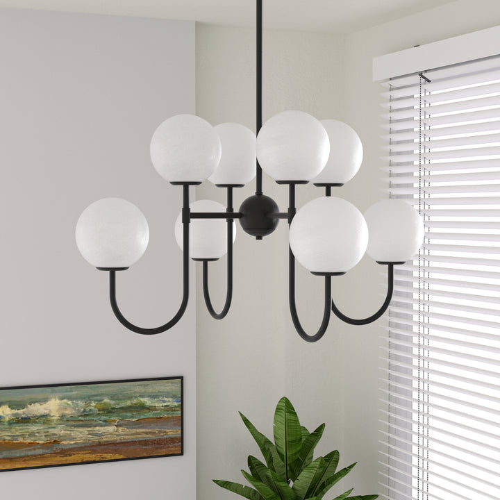 8-light Cloud Glass Modern Liner Chandelier For Dining Room/living Room #29010-8BK