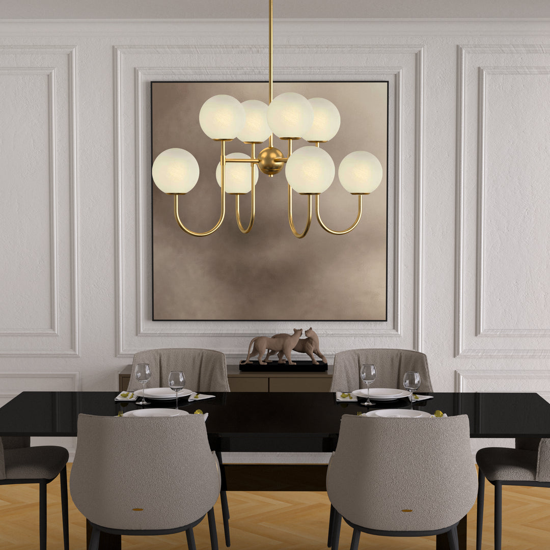 8-light Cloud Glass Modern Liner Chandelier For Dining Room/living Room #29010-8BK