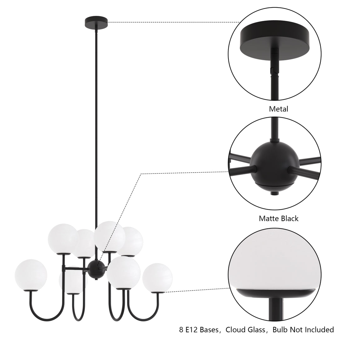 8-light Cloud Glass Modern Liner Chandelier For Dining Room/living Room #29010-8BK