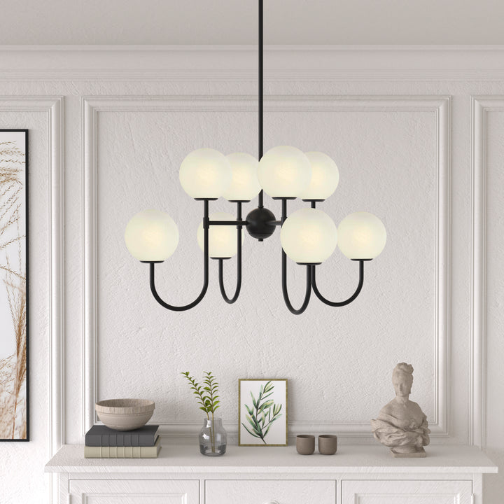 8-light Cloud Glass Modern Liner Chandelier For Dining Room/living Room #29010-8BK